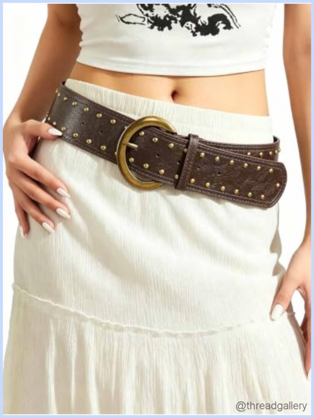 Women's Wide Western Faux Leather Belt Boho Chunky Metal Buckle